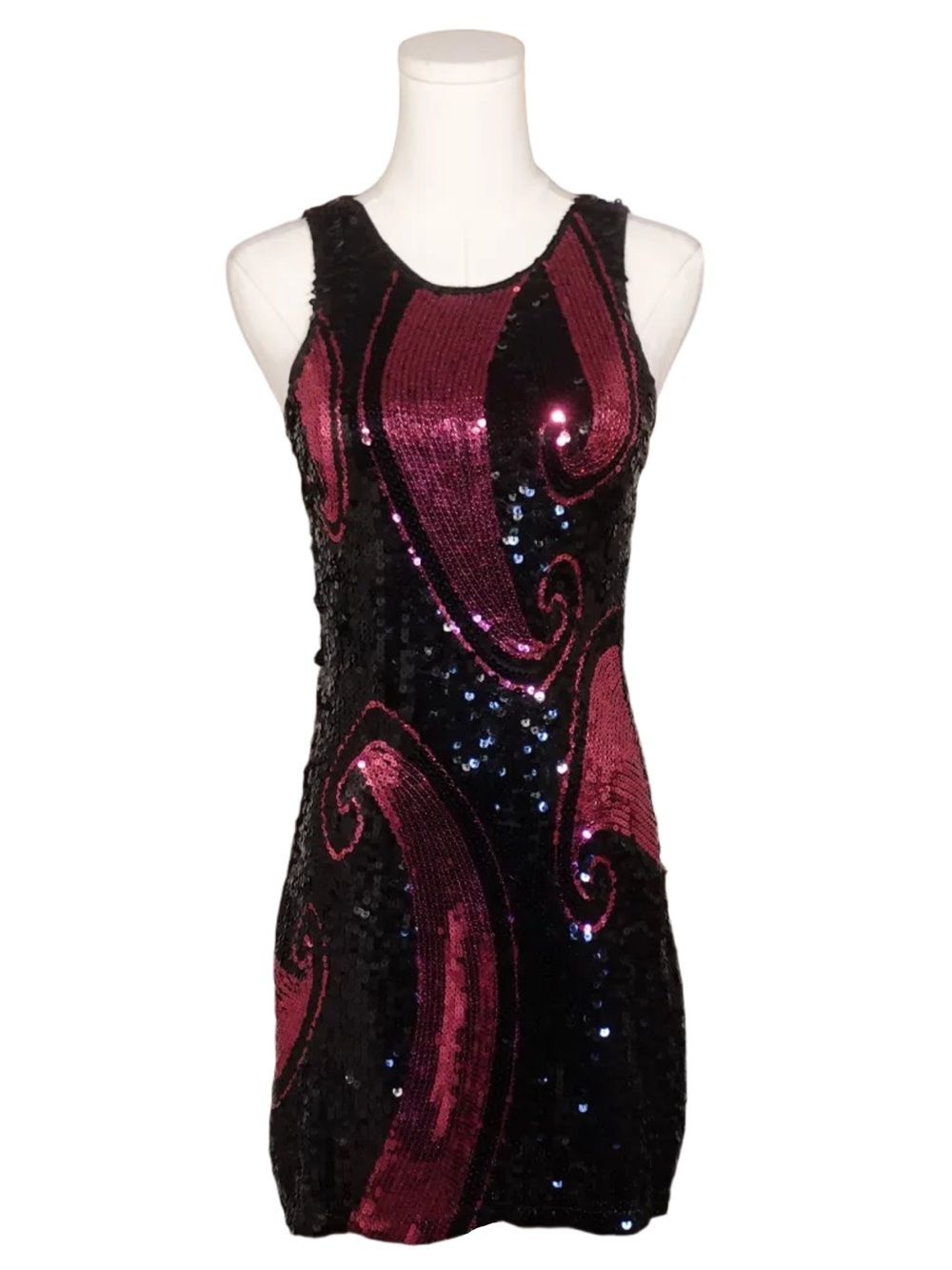 Black & Magenta Sequin Sleeveless Party Dress